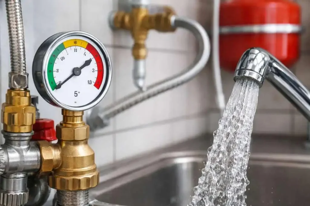 Water pressure gauge checking household water pressure